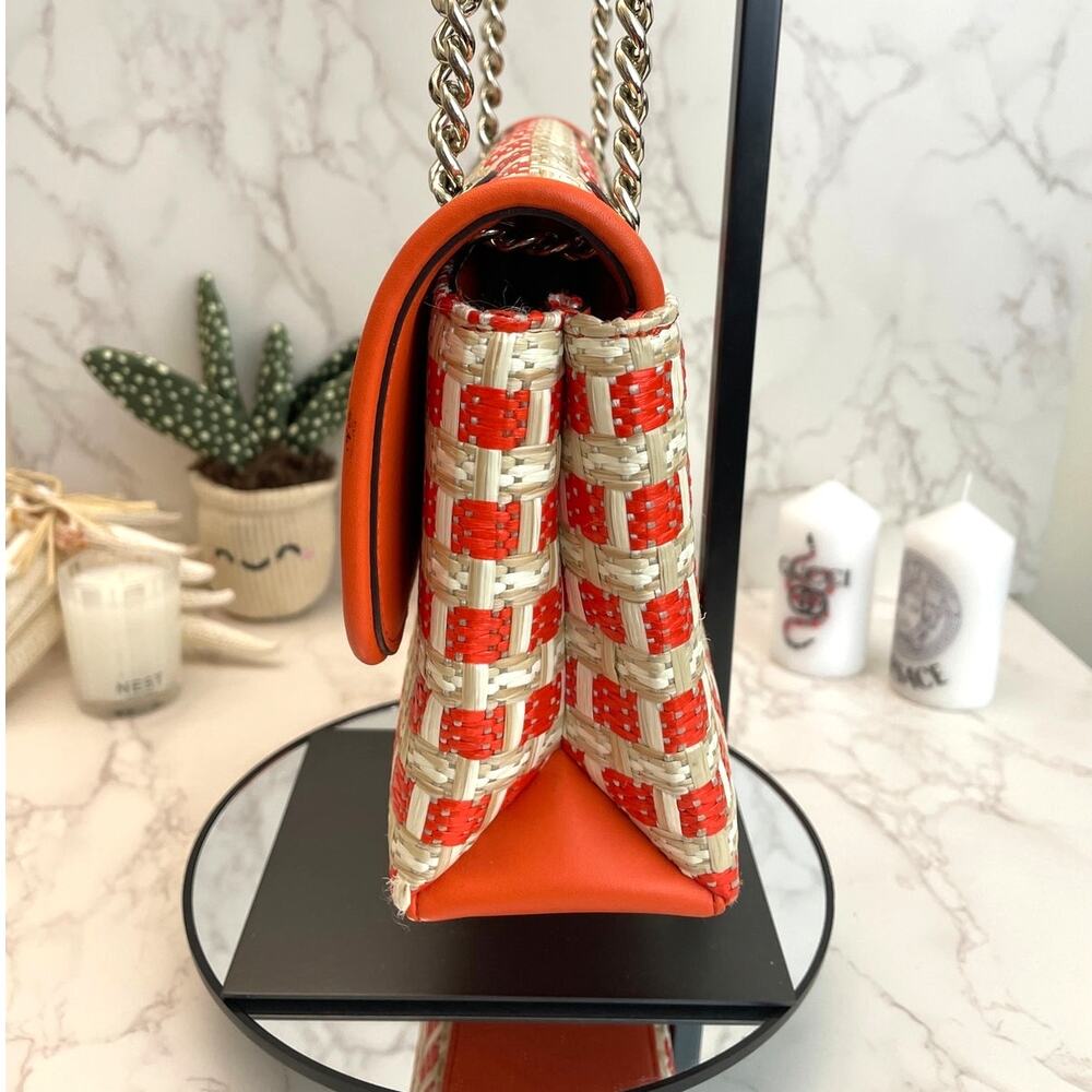 Kate Spade Small Flap Natalie Straw Leather Coral Shoulder Crossbody NWOT - Picture 7 of 10